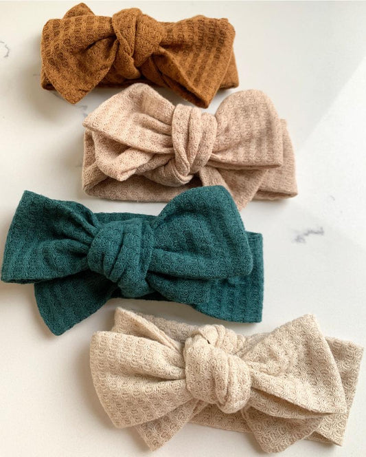 Waffle Knit over sized top knot headband bows