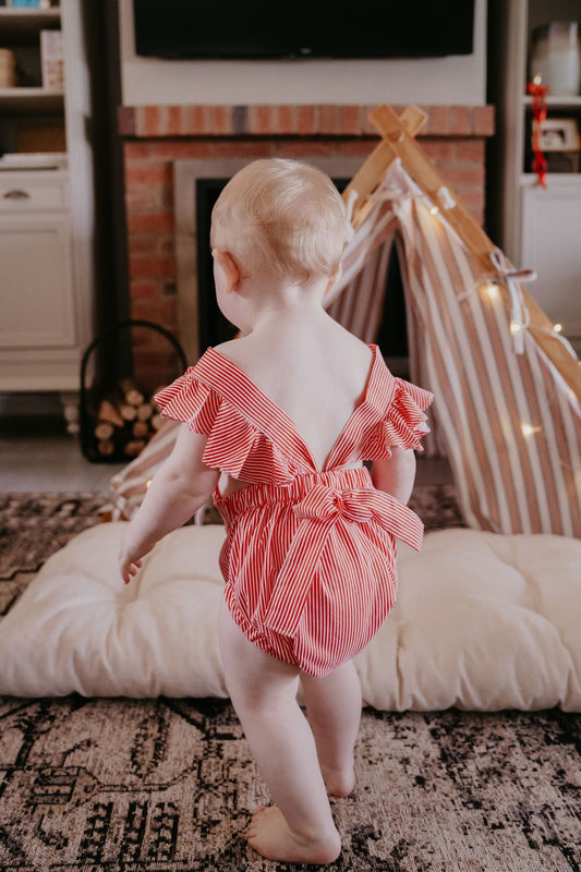 Sweetheart Stripe Ruffle Romper